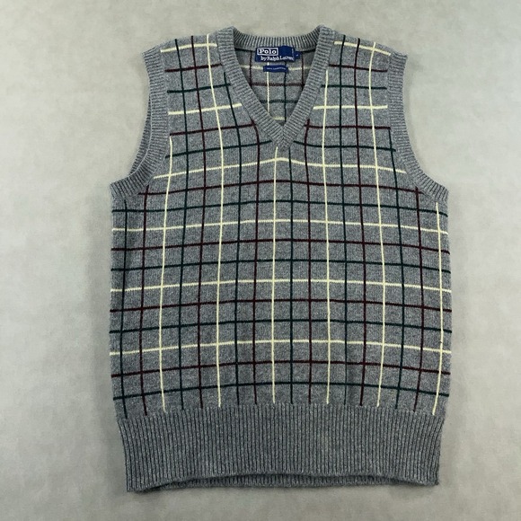 Polo Ralph Lauren Other - Vintage Polo Ralph Lauren‎ Cashmere Sweater Vest Men's Large RRL Gray Plaid 90s